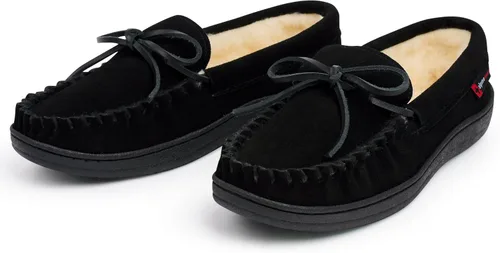 Vista 6 de Alpine Swiss Sabine - Pantuflas tipo mocasín para mujer, zapato de casa de gamuza auténtica, plantilla de espuma viscoelástica, piel de oveja Negro