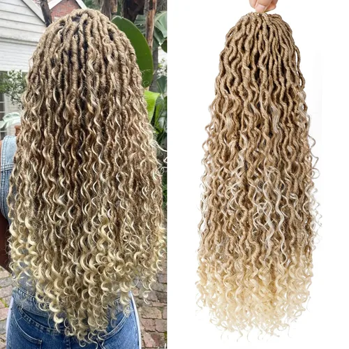Vista 28 de 8 pulgadas Goddess Faux Locs pelo de ganchillo para mujer negro 7 paquetes de rastas estilo bohemio río para mujeres niños cabello pre rizado