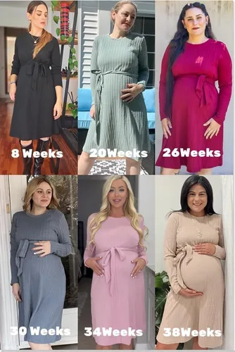 Vista 4 de Ekouaer Vestido de maternidad para mujer, manga larga, punto acanalado, vestido de embarazo, vestido casual de cuello redondo