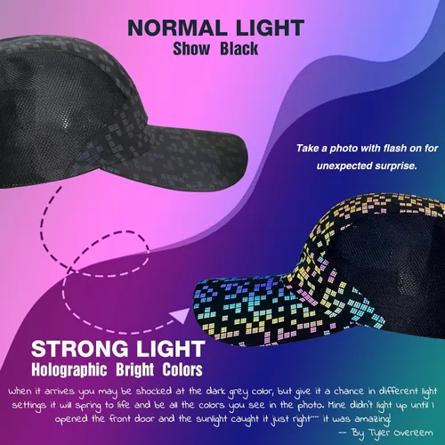Vista 4 de XAANLVY - Gorra de béisbol holográfica original, sin estructura, ajuste relajado, de secado rápido, para mujeres y hombres, ajustable, transpirable