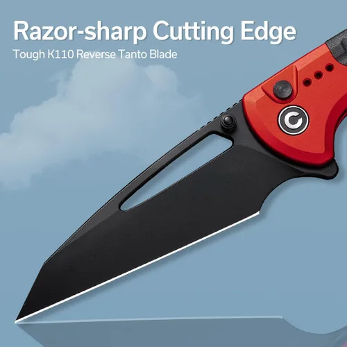 Vista 3 de CIVIVI Sentinel Strike - Cuchillo de bolsillo con rompecristales, cuchillo plegable utilitario para EDC al aire libre, hoja Tanto inversa de 3.7 Rojo