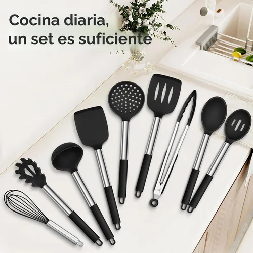 Vista 7 de HaWare - Juego de utensilios de cocina de silicona, 9 piezas, color negro
