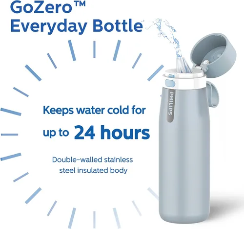 Vista 5 de PHILIPS Botella de agua con filtro, filtro de acero inoxidable con filtro de agua GoZero Everyday sin BPA, botella con filtro de agua que mantiene