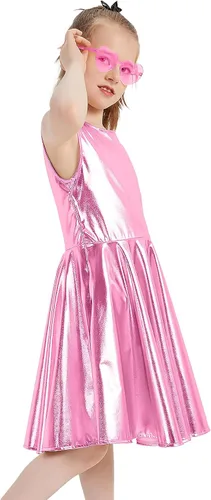 Vista 5 de Vestido metálico brillante para niñas, vestidos plisados acampanados con lentes de sol, ropa de baile para fiesta, disfraces