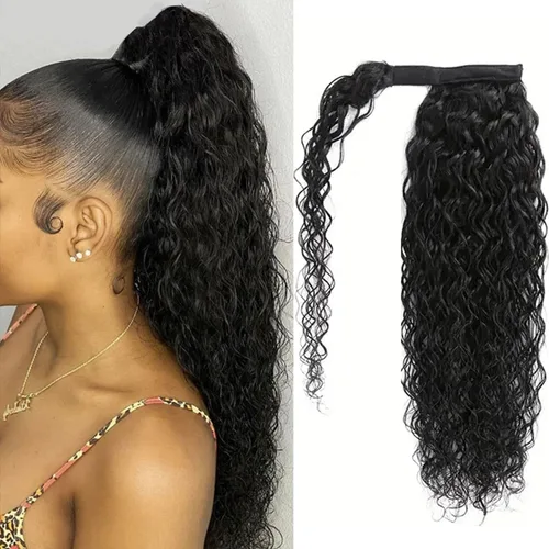 Vista 24 de Extensiones de cabello rizado para cola de caballo, cabello rizado para cola de caballo, extensión de cabello humano virgen brasileño