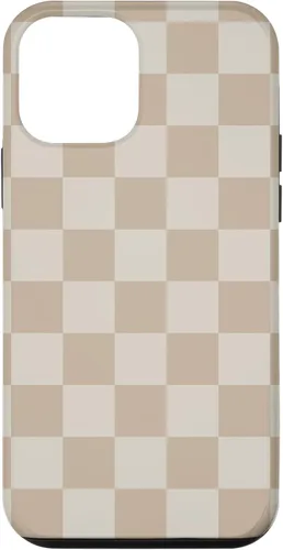 Vista 16 de iPhone 16 Vanilla Blanco café crema a cuadros ajedrez patrón clásico caso