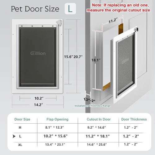 Vista 5 de Puerta grande para perro para puerta exterior, puerta de perro para puerta, puerta de perro con marco de aluminio, 3 solapas, panel de cierre
