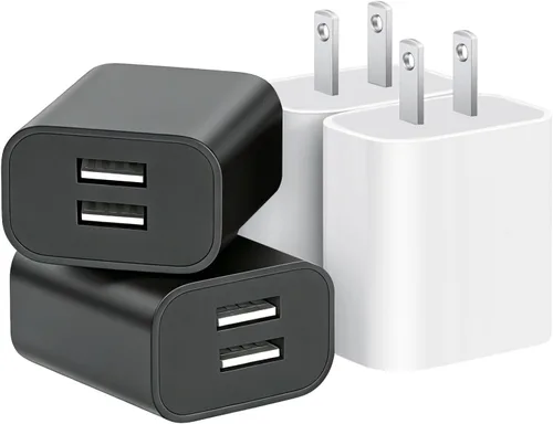 Vista 8 de Paquete de 3 cargadores de pared USB, adaptador de enchufe de doble puerto para bloque de carga de toma de pared, adaptador de corriente USB