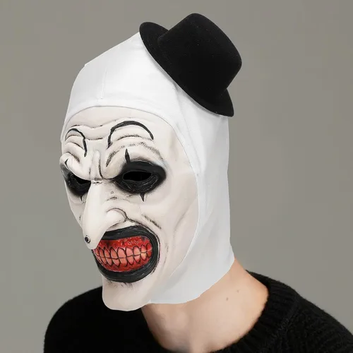 Vista 2 de Halloween Art - Máscara de payaso, disfraz de asesino de terror, máscara de silicona blanca de cara completa