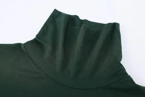 Vista 5 de OThread & Co. Camiseta de cuello alto de media manga para mujer, capa elástica básica, cómoda, cuello alto