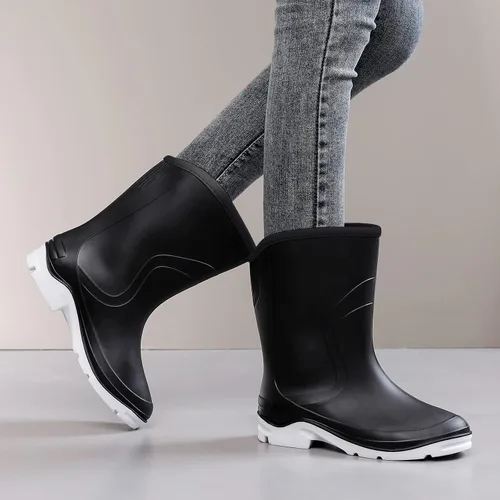 Vista 6 de Botas de lluvia para mujer, botas de jardín de pantorrilla extra anchas, ancho de media pantorrilla, cómodas botas de lluvia para adultos, botas