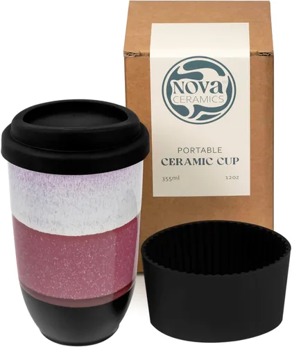 Vista 24 de NOVA CERAMICS Taza de viaje – Taza de viaje de cerámica con tapa – Taza de café de viaje única para llevar – Vaso de café apto para microondas