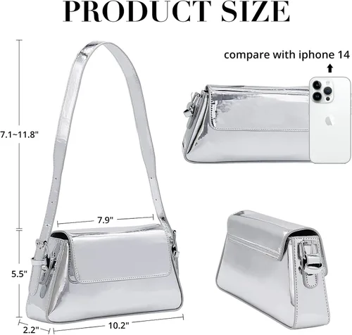 Vista 6 de Bolsos hobo para mujer, Y2k, plateado, bolso de mano, bolso de mano, bolso de mano, bolso de fiesta, bolso de mano, bolsos cruzados 2023
