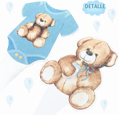 Vista 6 de 48 piezas de decoración para cupcakes con texto en inglés «We Can Bearly Wait» (We Can Wait Cupcake Toppers - Oso de peluche con brillantina)