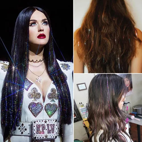 Vista 5 de Kit de Oropel para Cabello con Herramientas Extensiones de Cabello de Oropel Negro 6 Piezas 1200 Hebras Kit de Oropel para Cabello de Hadas