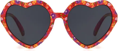 Vista 2 de Disney Lentes de sol para niñas, diseño de corazón de princesa, inyección de brillantina, 43, Inyección de cristal rojobrillo