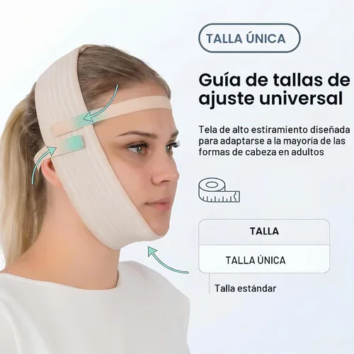 Vista 6 de Banda de correa de barbilla para ropa de compresión facial poscirugía, Cinta de envoltura de cara de doble barbilla, Ejercitador de línea de Beige