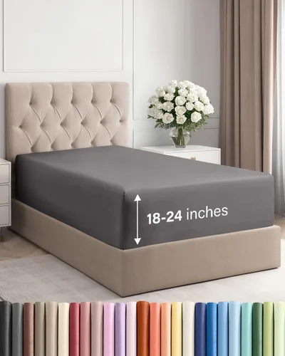 Vista 79 de Sábana bajera ajustable extra profunda Twin XL – Sábana bajera individual de lujo de hotel solamente – Se adapta fácilmente a colchones de 18 a 24