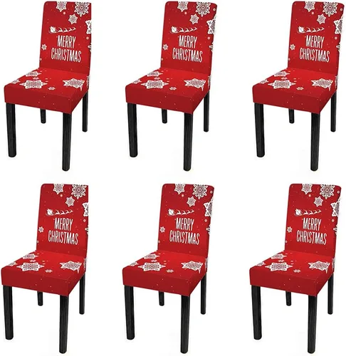 Vista 10 de XMNTG Juego de 6 fundas para sillas de Navidad, con estampado de ciervos, decoración de Navidad, fundas extraíbles para sillas antideslizantes Negro
