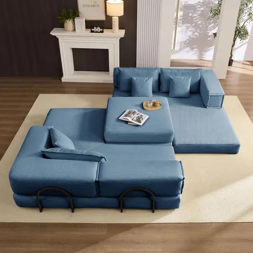 Vista 4 de Juego de sofá modular modular, sofá de gran tamaño en forma de L con 6 almohadas, sofá modular convertible para sala de estar, dormitorio, 118.2