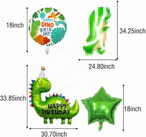 Vista 2 de Decoraciones de dinosaurio de primer cumpleaños - Globos de aluminio de dinosaurio y suministros de fiesta para niños