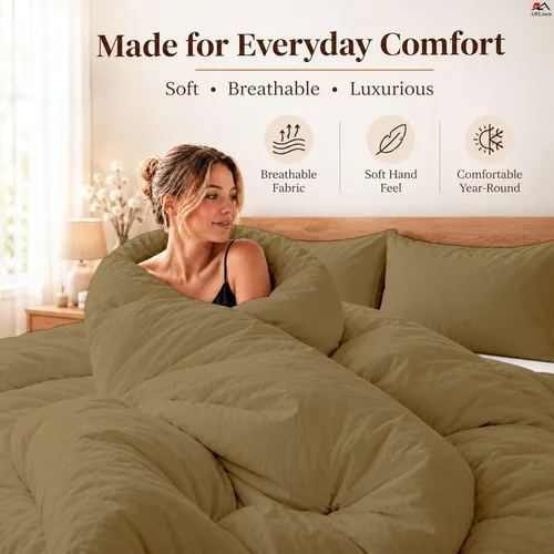 Vista 75 de ARlinen Juego de funda de edredón de tamaño individual, 100% algodón egipcio, juego de ropa de cama de 3 piezas con cierre de cremallera, incluye 1