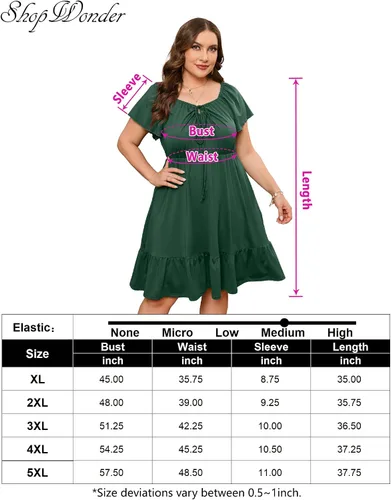 Vista 7 de ShopWonder Vestidos hawaianos de talla grande para mujer, vestido de cuello cuadrado, manga corta, casual, acampanado, vestido de verano