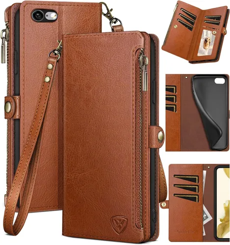 Vista 11 de XcaseBar Funda tipo cartera para iPhone 6S Plus/6 Plus de 5.5 pulgadas con cremallera para tarjetas de crédito, libro con tapa, funda de piel