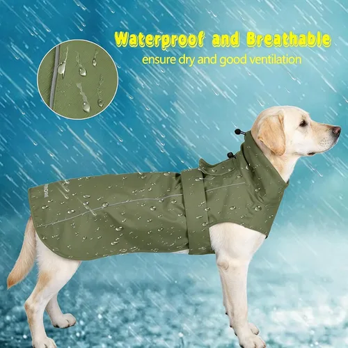 Vista 4 de Chubasquero ajustable impermeable para perros, chaqueta de lluvia ligera para mascotas para cachorros con tira reflectante para perros pequeños
