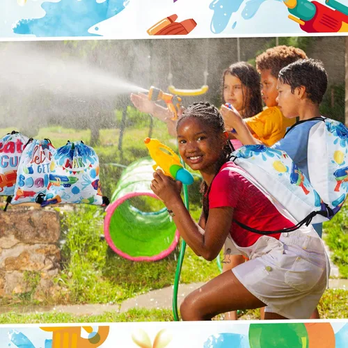 Vista 4 de Paterr Mochila con cordón para fiesta de pistola de agua, 12 unidades, para niños, fiesta en la piscina, bolsa de cincha, bolsas de cordón