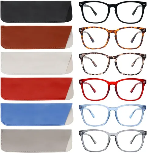 Vista 7 de Paquete de 5 lentes de lectura con bloqueo de luz azul, lectores de bisagra de resorte para mujeres y hombres, anteojos nerd con filtro anti rayos UV