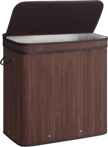 Vista 10 de SONGMICS Cesta de lavandería con tapa, cesta de lavandería de bambú con asas, cesta de almacenamiento plegable para lavandería, dormitorio, 100