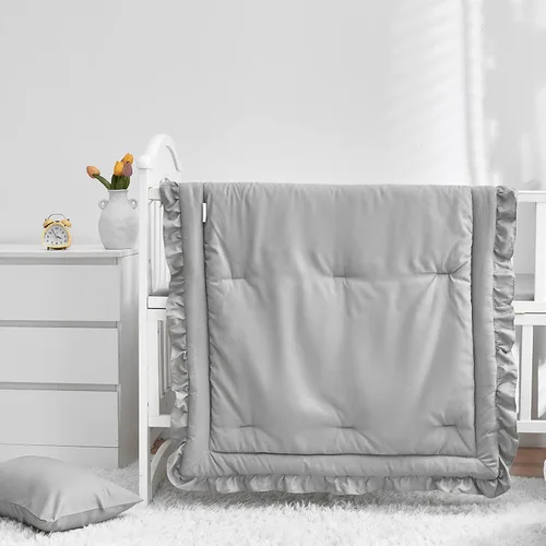Vista 8 de Juego de ropa de cama de 3 piezas para cuna de bebé, edredón acolchado con volantes para bebé con sábana ajustable y funda de almohada - Ropa