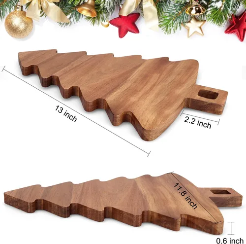 Vista 6 de Tablas únicas de charcutería con forma de árbol de Navidad, regalos de decoración, tablas de cortar de madera de acacia, bandejas de verduras