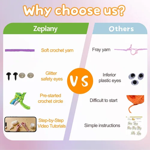 Vista 4 de Zepiany Kits de ganchillo para principiantes - Conjuntos de tejido de animales de peluche todo en uno - Tutoriales en video paso a paso DIY Kits