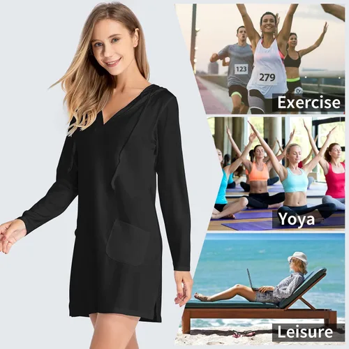 Vista 7 de Toomett Vestidos de playa con protección solar UPF 50+ para mujer, manga larga, protección solar, senderismo, playa, correr, pesca, sudadera