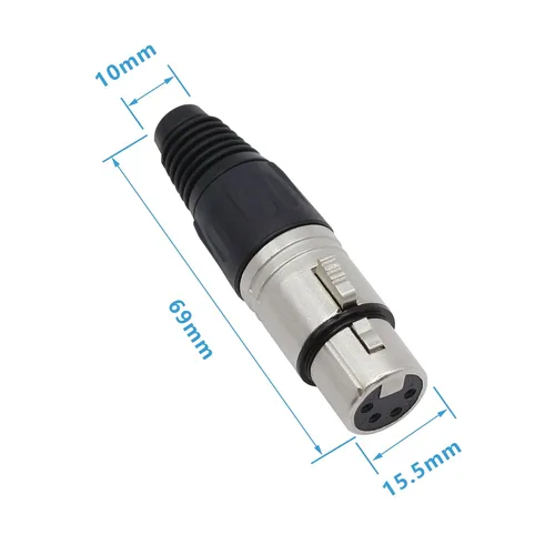 Vista 6 de Conector de cable XLR de 4 pines XLR de 4 pines hembra Conector de conector de cable de micrófono Adaptador de audio para micrófono, negro+plata