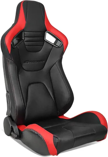 Vista 10 de IKON MOTORSPORTS, Asientos universales para vehículos de carrera con deslizadores dobles, negro con puntada naranja en PU y cuero de carbono