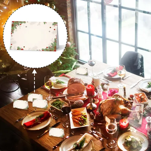 Vista 6 de Tarjetas de lugar de mesa de Navidad, tarjetas de lugar de asientos de Navidad para mesas, tarjetas de tienda de campaña de fiesta de vacaciones