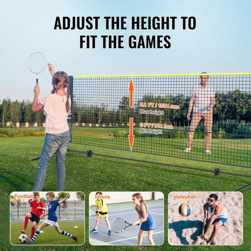 Vista 5 de VEVOR Badminton Net, Height Adjustable Volleyball Net, Wide Foldable Pickleball Net, Portable Easy Setup Tennis Net Set with Poles, Stand and Carry