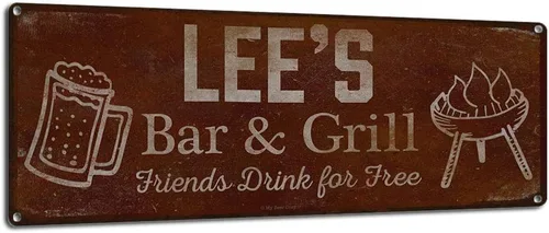 Vista 111 de Adam's Bar and Grill Friends Drink for Free, cartel de aluminio de 5.75 x 15.5 pulgadas, accesorios personalizados para bar y decoración de pared