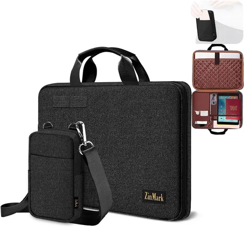 Vista 10 de Maletín para laptop de 15.6 pulgadas con bolsa de cinturón desmontable, compatible con MacBook Pro modelo de 15-16 pulgadas y los portátiles más