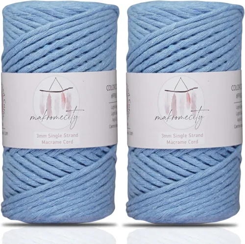Vista 92 de Makromecity, Cordón de macramé de un solo hilo de 3 mm x 100 yardas (300 pies) de 3 mm de cordón de algodón azul bebé para arte y manualidades