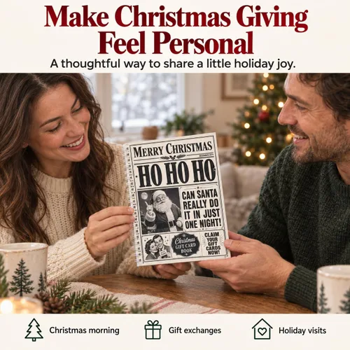Vista 4 de Libro de tarjetas de regalo de Navidad para adultos, folleto de regalo de Vintage Newspaper