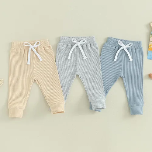 Vista 2 de 3Packs Unisex Baby Clothes Toddler Baby Boy Girl Joggers Pants Solid Drawstring Sweatpants Fall Winter Outfit