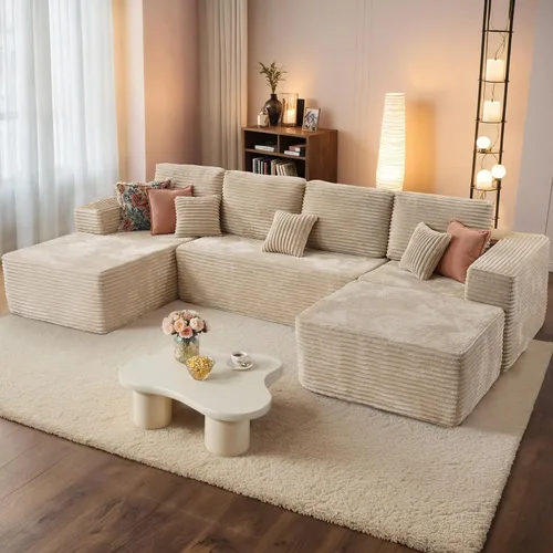 Vista 36 de HOOOWOOO Cloud - Sofás seccionales para sala de estar, sofá modular sin montaje, 110 x 79 pulgadas, de pana afelpada, juego de sofá grande