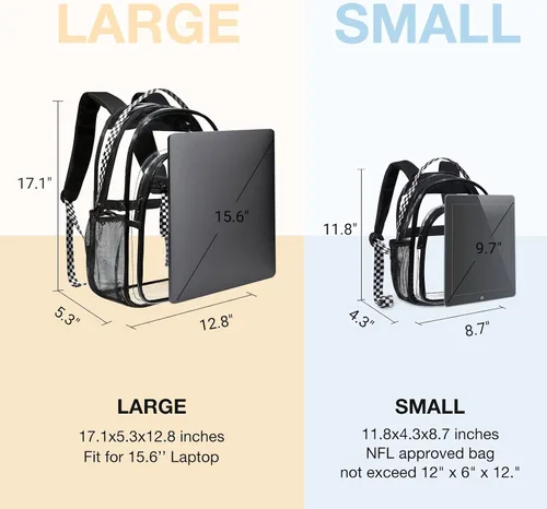 Vista 3 de LIGHT FLIGHT Mochila grande transparente con correas acolchadas reforzadas, mochila transparente de PVC resistente, bolsas transparentes