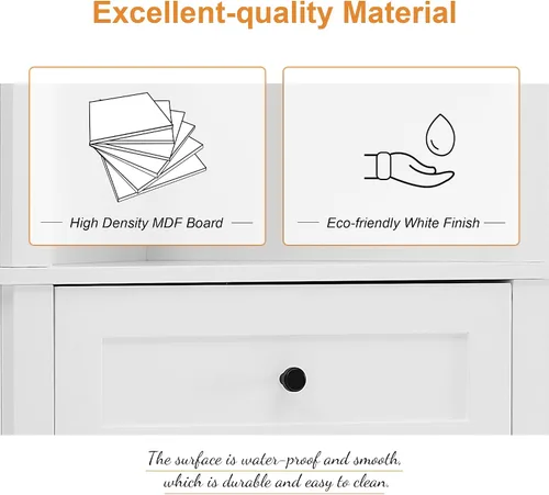 Vista 9 de Armario esquinero alto con 3 cajones y puerta, estantes ajustables, organizador de almacenamiento de baño para sala de estar o cocina, color blanco