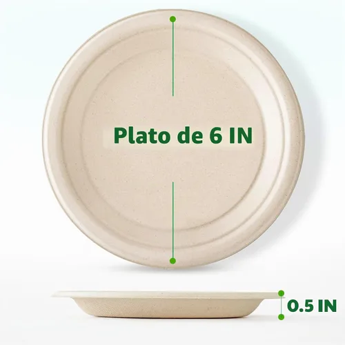 Vista 3 de 125 unidades de platos de papel compostables, platos desechables resistentes de 6 pulgadas por bagazo biodegradable, platos de postre a granel