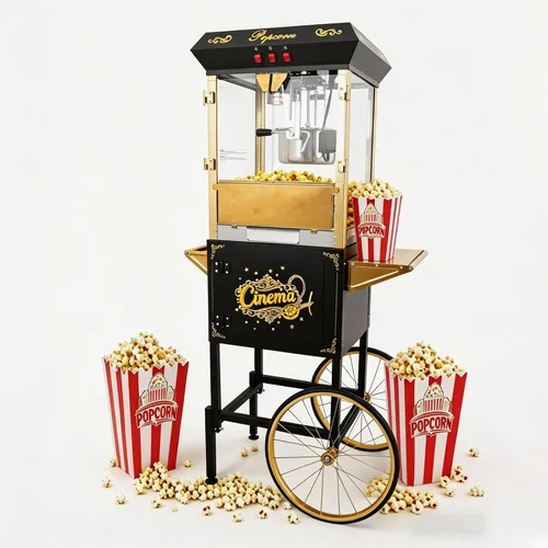 Vista 20 de 20 OZ Commercial Popcorn Machine with Cart - Stainless Steel Kettle Popper with Wheels, Warming Deck & Tempered Glass, for Business, School